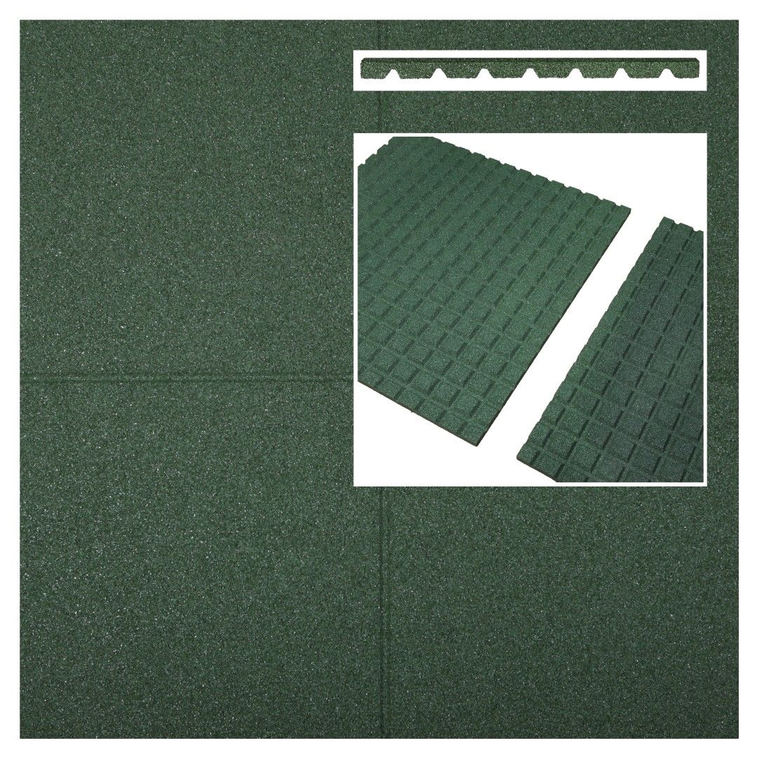 Dalle de sécurité caoutchouc, vert, L.100 x l.100 cm