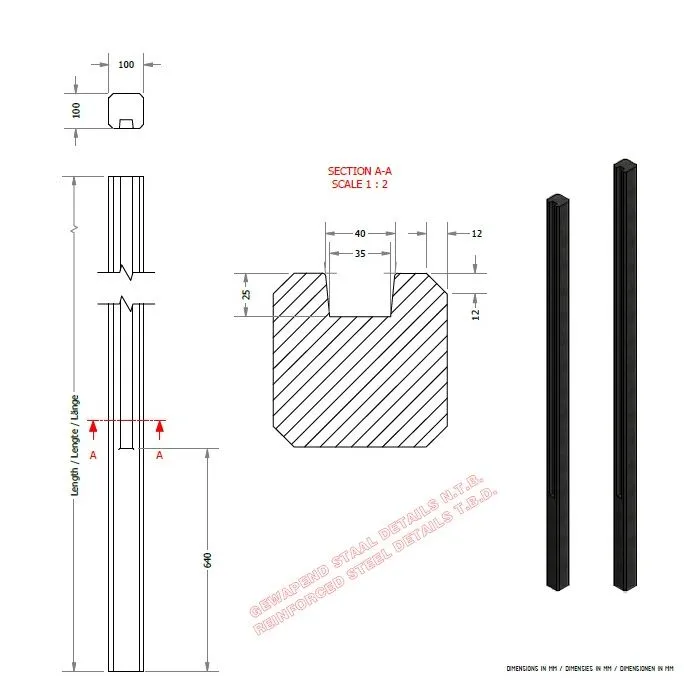 Betonpfosten mit Schlitz anthrazit Holzzaun Betonpfahl Betonzaunpfähle 10x10x270cm