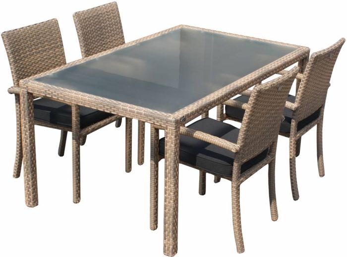 Tuinset Valetta II met Belgrado stoelen - Cappuccino - Plat vlechtwerk