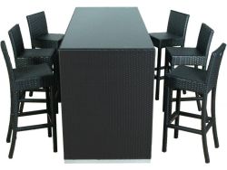 Barset Athene with bar stools Sofia II - black - flat poly rattan