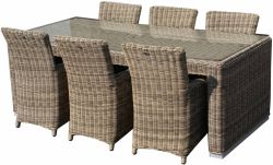 Dining set Athens poly rattan natural for 6 people