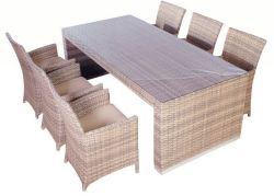 Dining set Athens poly rattan cappuccino for 6 people