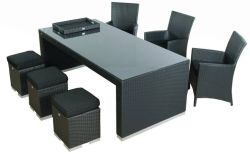 Dining set Athens poly rattan black for 6 people