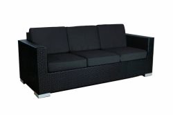 Lounge bench Paris poly rattan 3-seat black