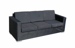 Lounge bench Paris poly rattan 3-seat black