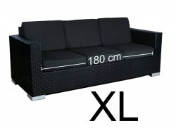Lounge bench Paris XL poly rattan 3-seat black