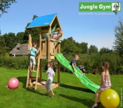 Wooden play house Jungle Castle Waveslide incl.