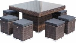 Dining set Tirana poly rattan brown for 8 people