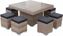 Dining set Tirana poly rattan cappuccino for 8 people