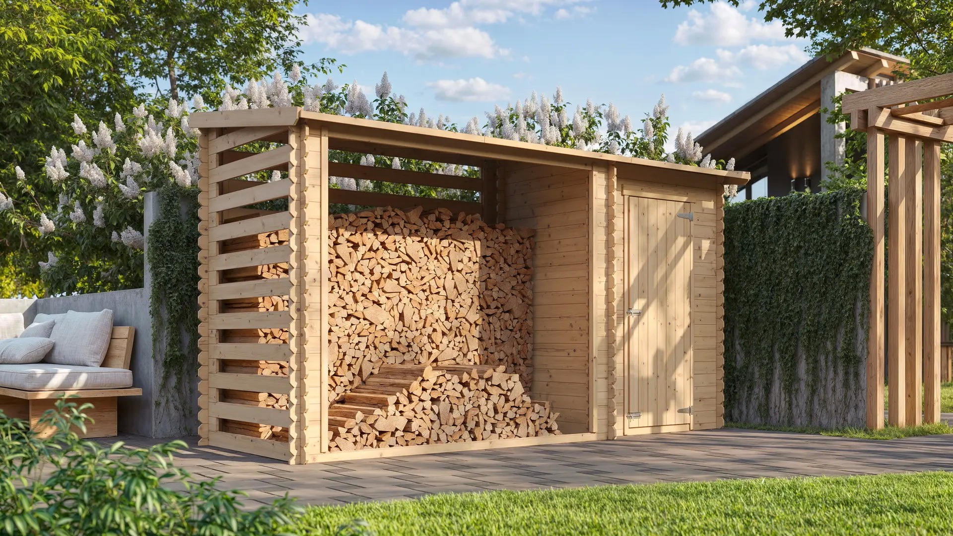 Holzlager Kaminholzlager + Gartenhaus 130×344×199cm