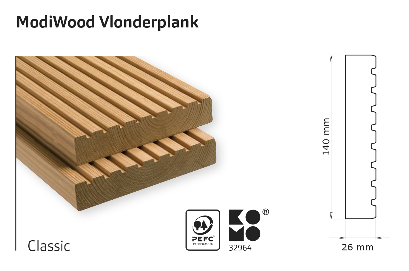 Vlonderplanken thermisch gemodificeerd Classic 390cm (26x140mm)